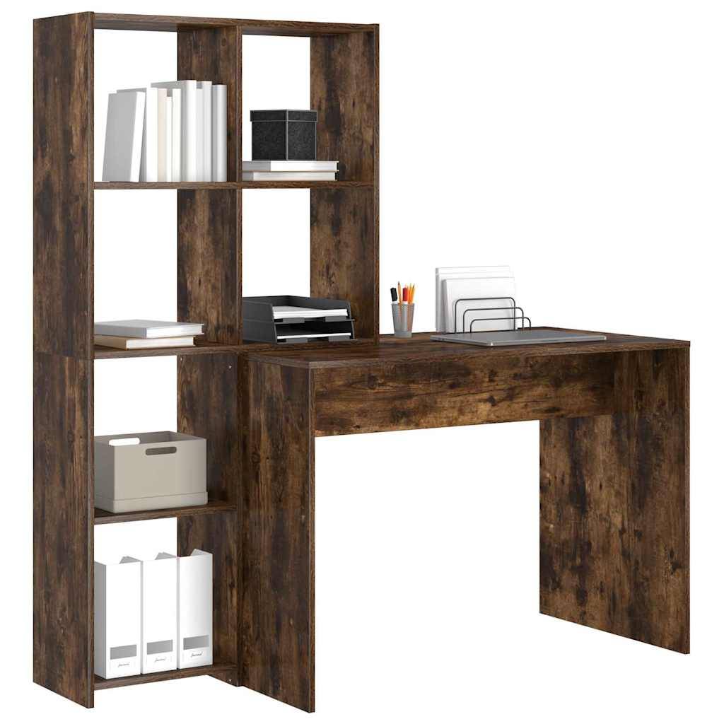 vidaXL Bureau met plank Gerookt eiken 138.5 x 55 x 143 cm Bewerkt hout