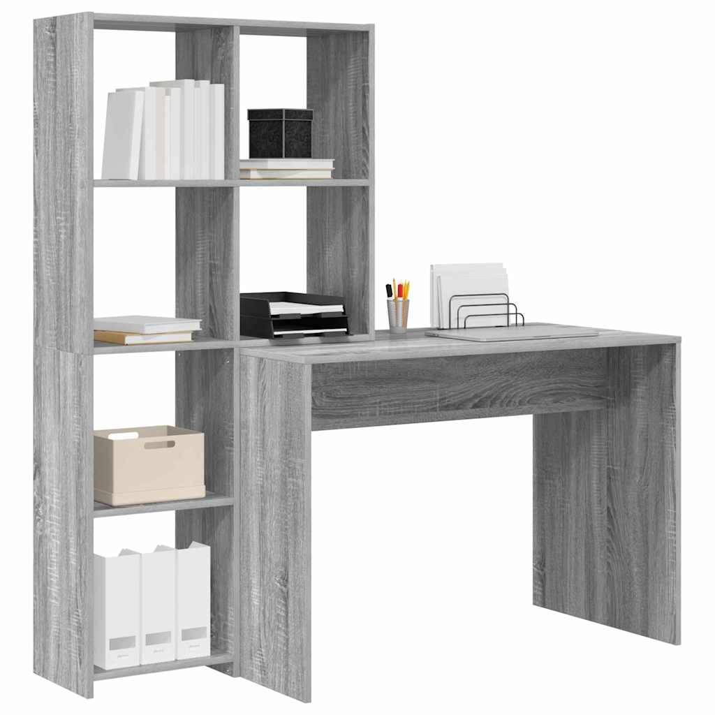 vidaXL Bureau met plank Grijs sonoma 138.5 x 55 x 143 cm Bewerkt hout