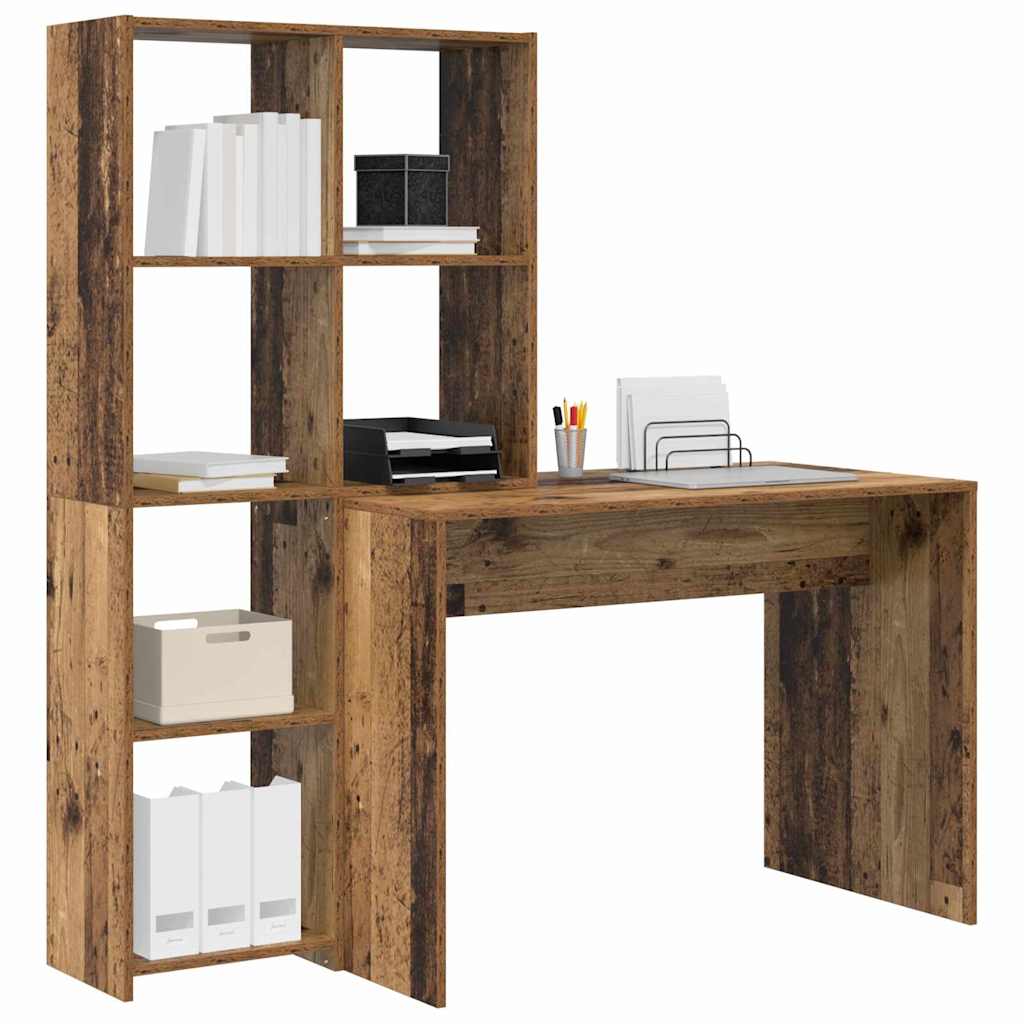 vidaXL Bureau met plank Oud hout 138.5 x 55 x 143 cm Bewerkt hout