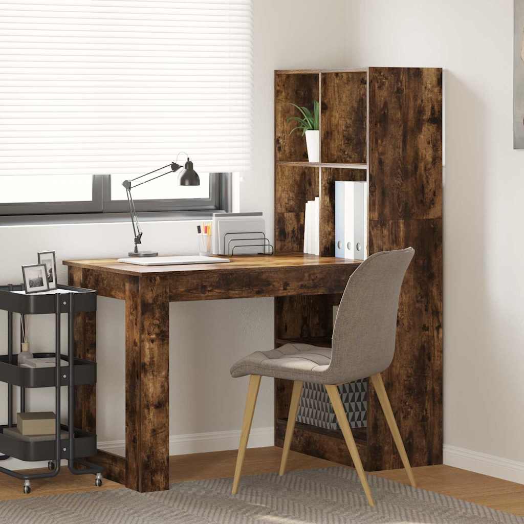 Bureau avec étagère avec stockage Chêne fumé 122 x 67 x 145 cm