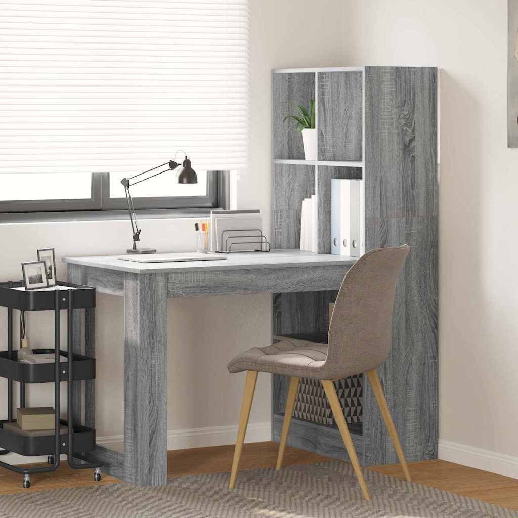 Bureau avec étagère avec stockage Gris Sonoma 122 x 67 x 145 cm