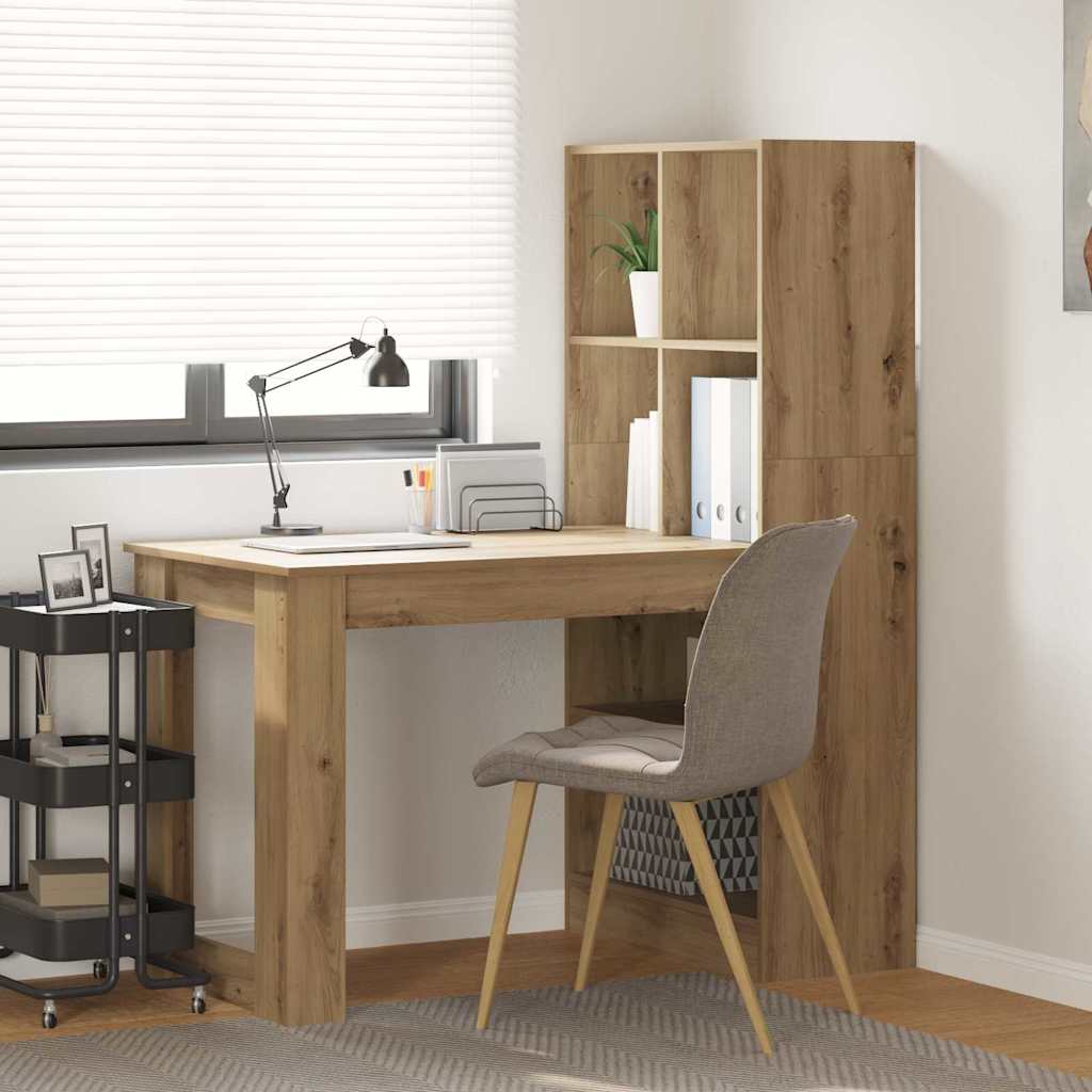 Bureau avec étagère avec stockage chêne artisanal 122 x 67 x 145 cm