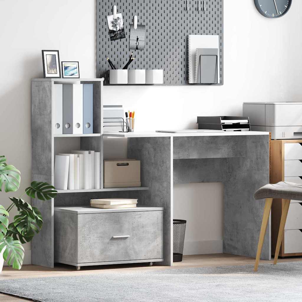 Bureau Gris béton 131,5 x 50 x 106,5 cm Bois d'ingénierie