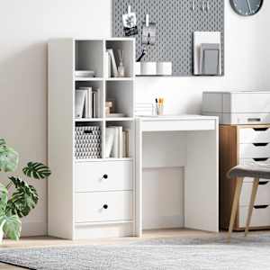 Miza s predalom s polico s shranjevanjem 2 pcs Bela