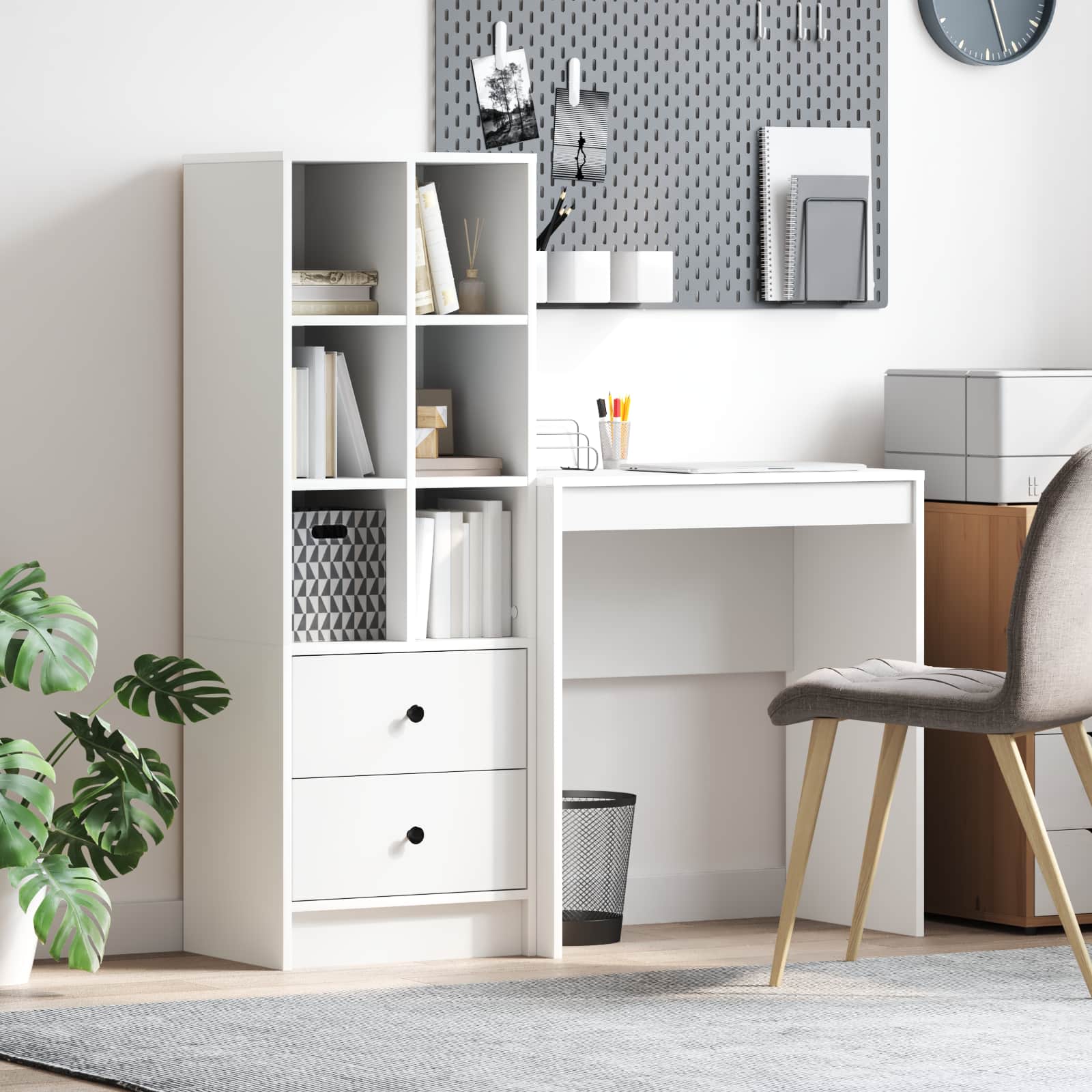 Pöytä laatikon kanssa hyllyllä säilytystilassa 2 pcs Valkoinen