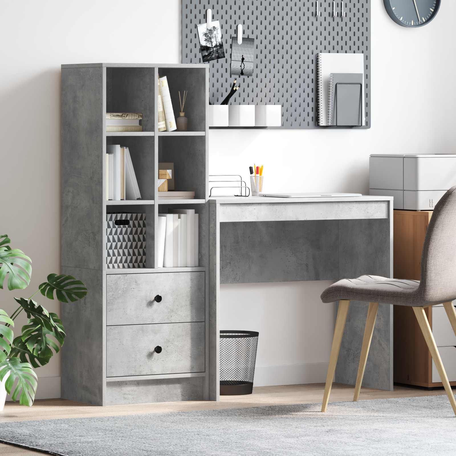 Pöytä laatikon kanssa hyllyllä 2 pcs Betoni Harmaa