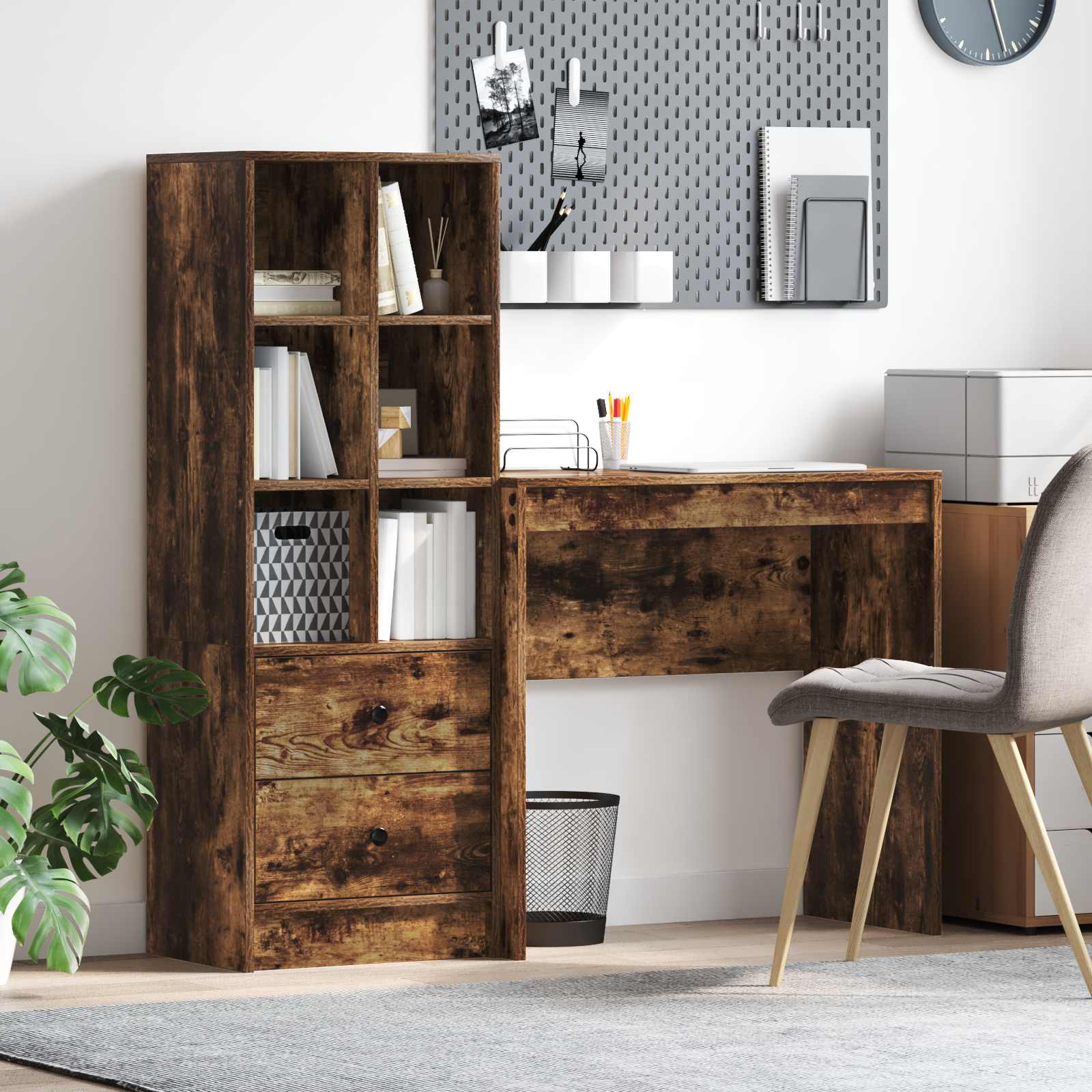 Pöytä laatikon kanssa hyllyllä 2 pcs Savupähkinä