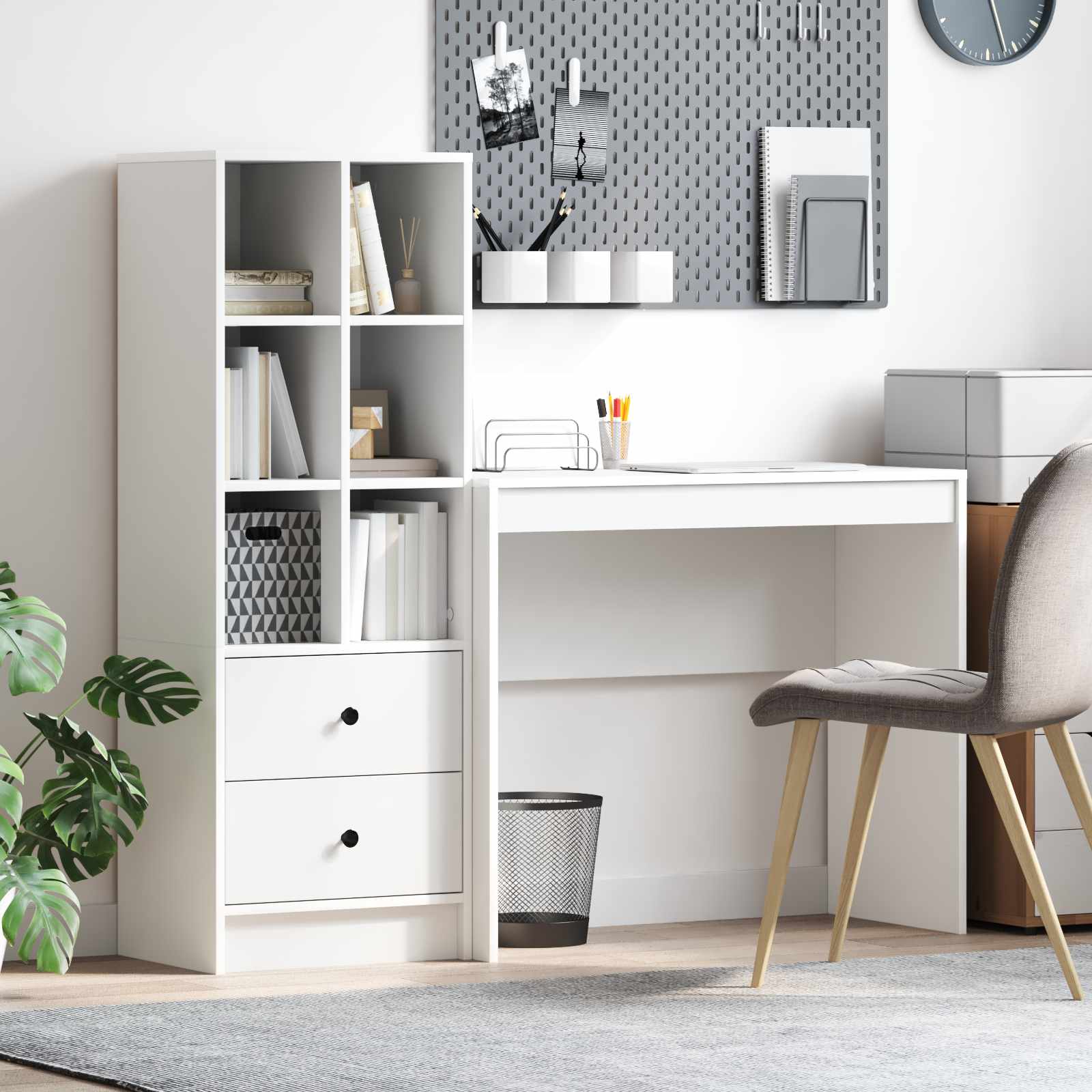 Pöytä laatikon kanssa hyllyllä säilytystilassa 2 pcs Valkoinen