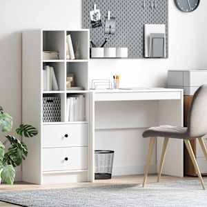 Miza s predalom s polico s shranjevanjem 2 pcs Bela