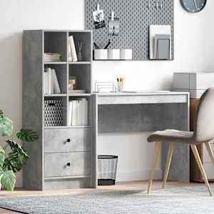 Miza s predalom s polico s shranjevanjem 2 pcs Betonsko siva