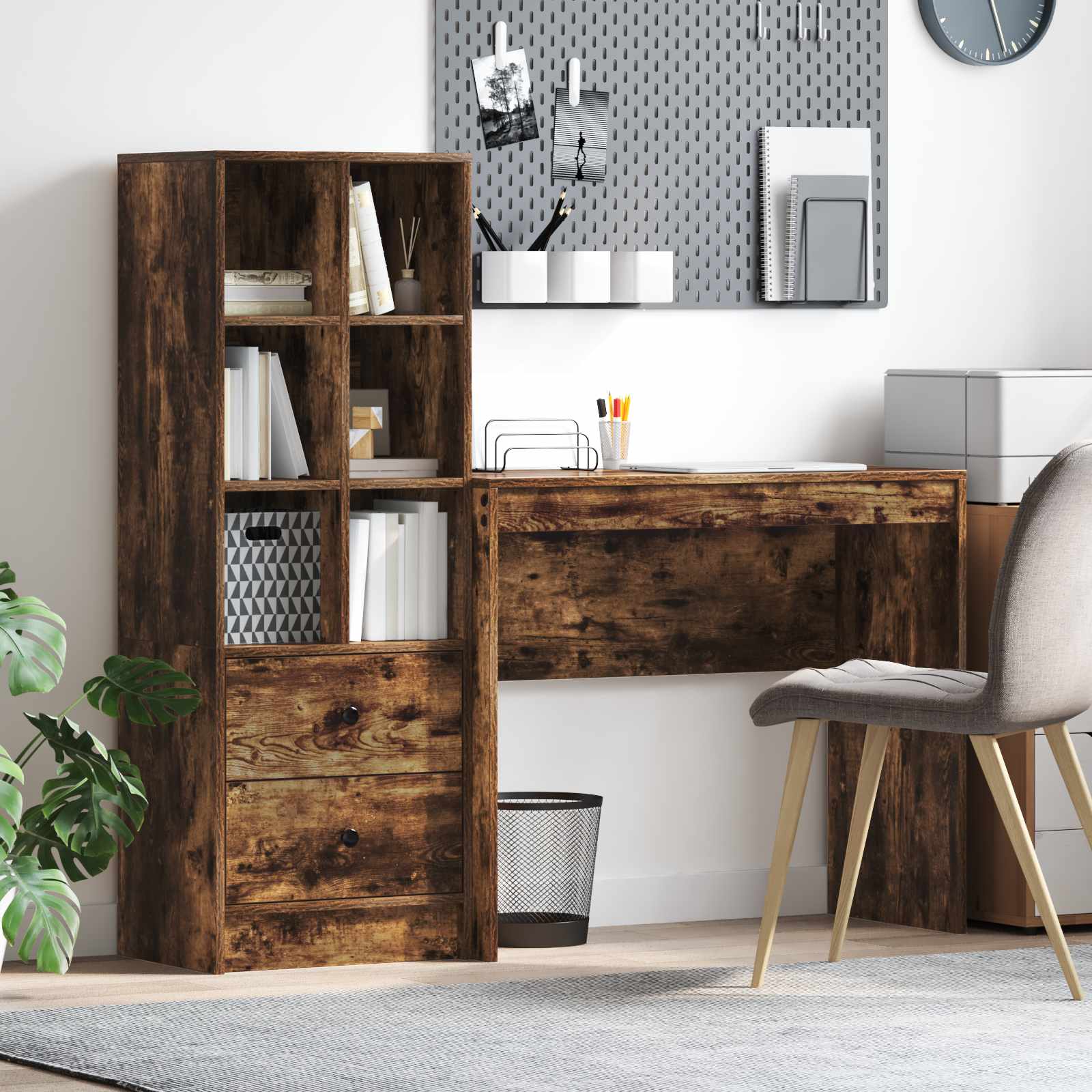 Pöytä laatikon kanssa hyllyllä 2 pcs Savupähkinä