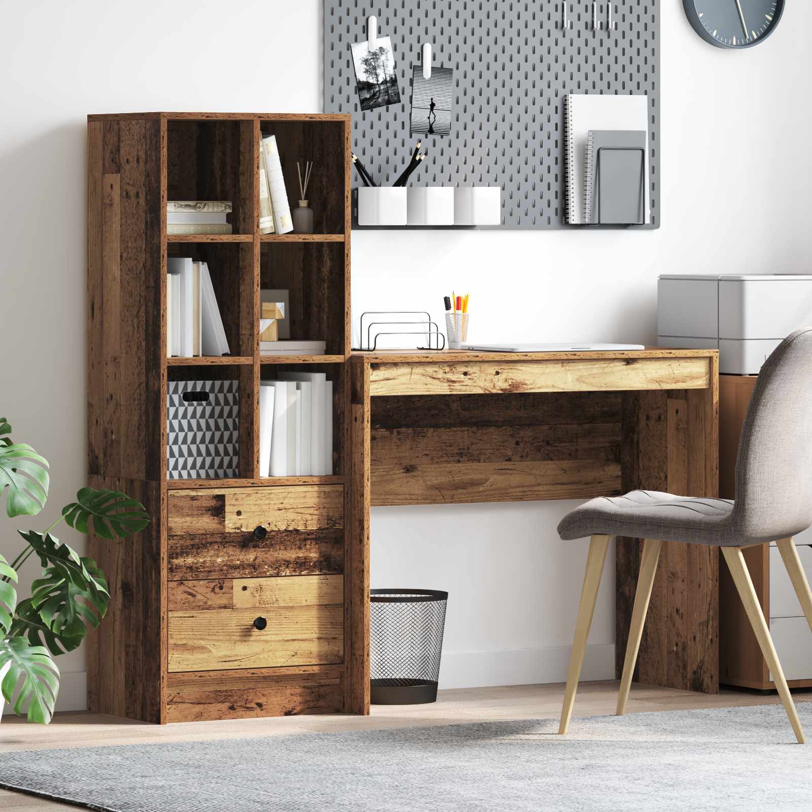 Pöytä laatikon kanssa hyllyllä säilytystilassa 2 pcs Vanha puu
