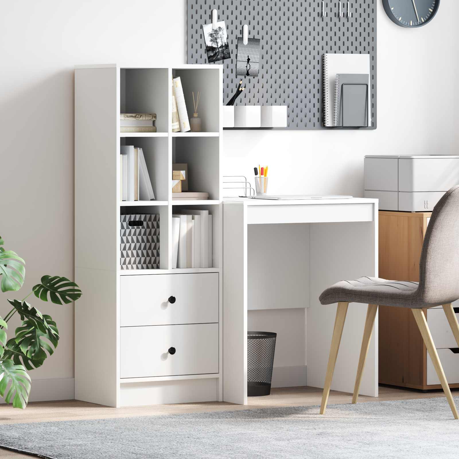 Pöytä laatikon kanssa hyllyllä säilytystilassa 2 pcs Valkoinen