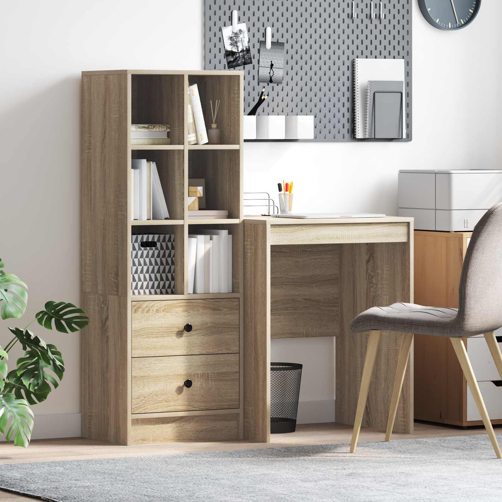 Pöytä laatikon kanssa hyllyllä 2 pcs Sonoman tammi