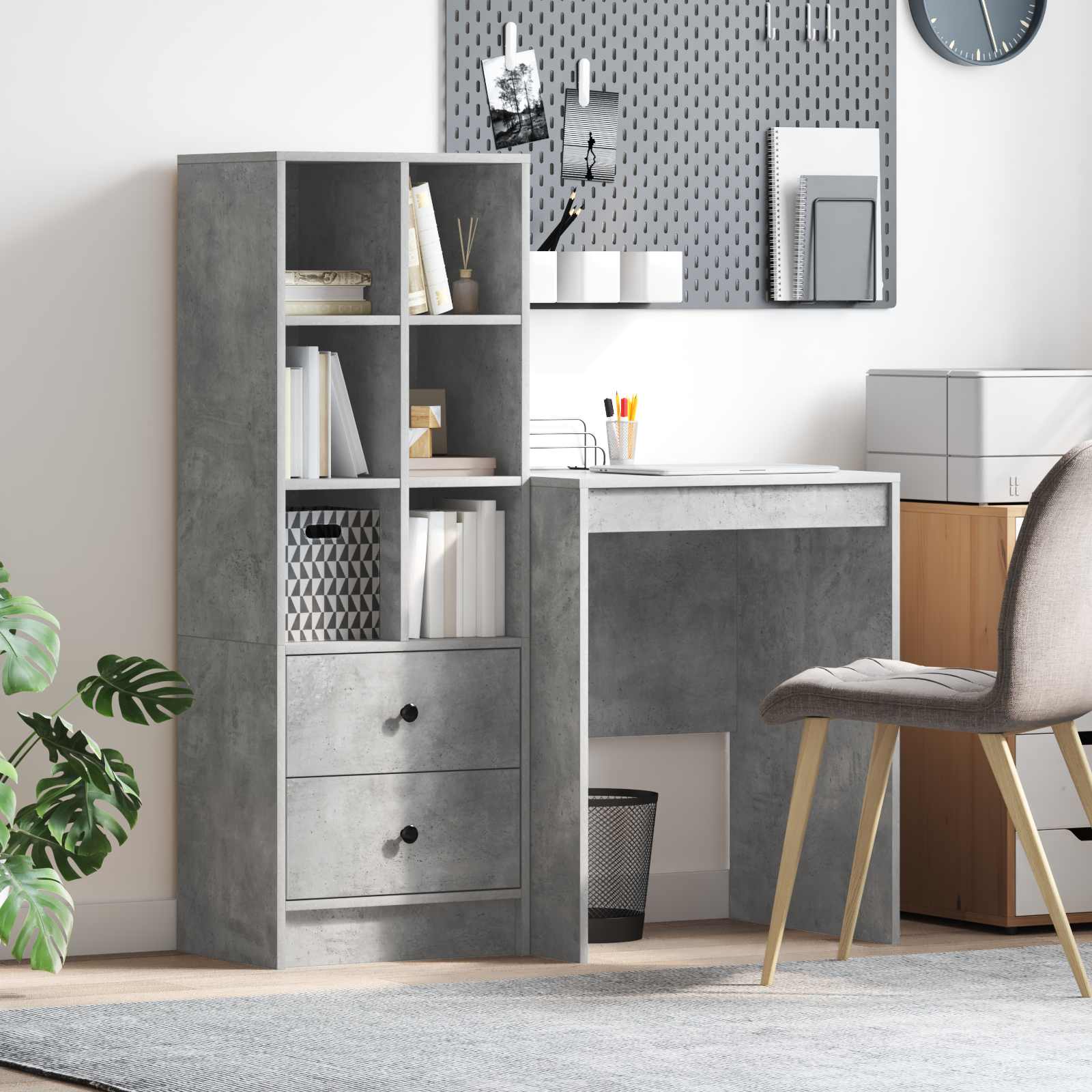 Pöytä laatikon kanssa hyllyllä 2 pcs Betoni Harmaa