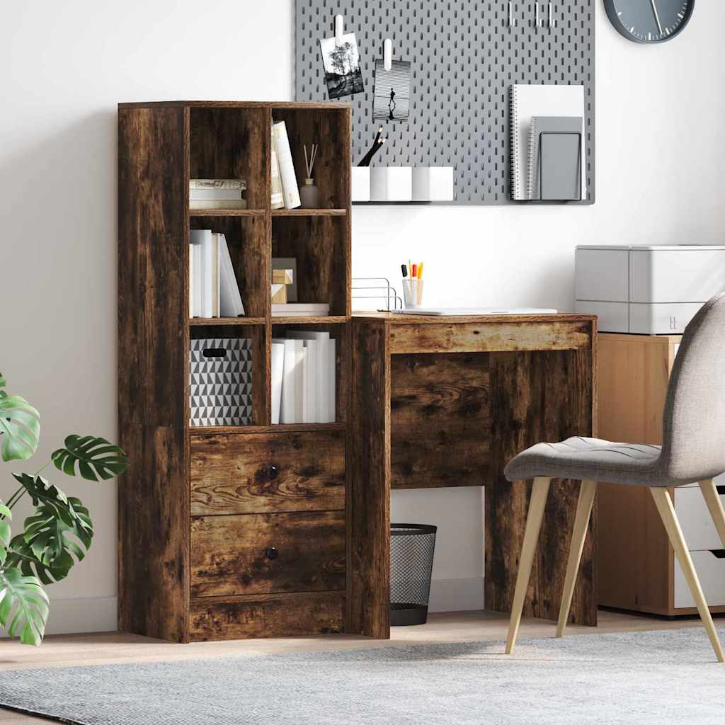 Schreibtisch mit Stauraum Geräucherte Eiche Holzwerkstoff