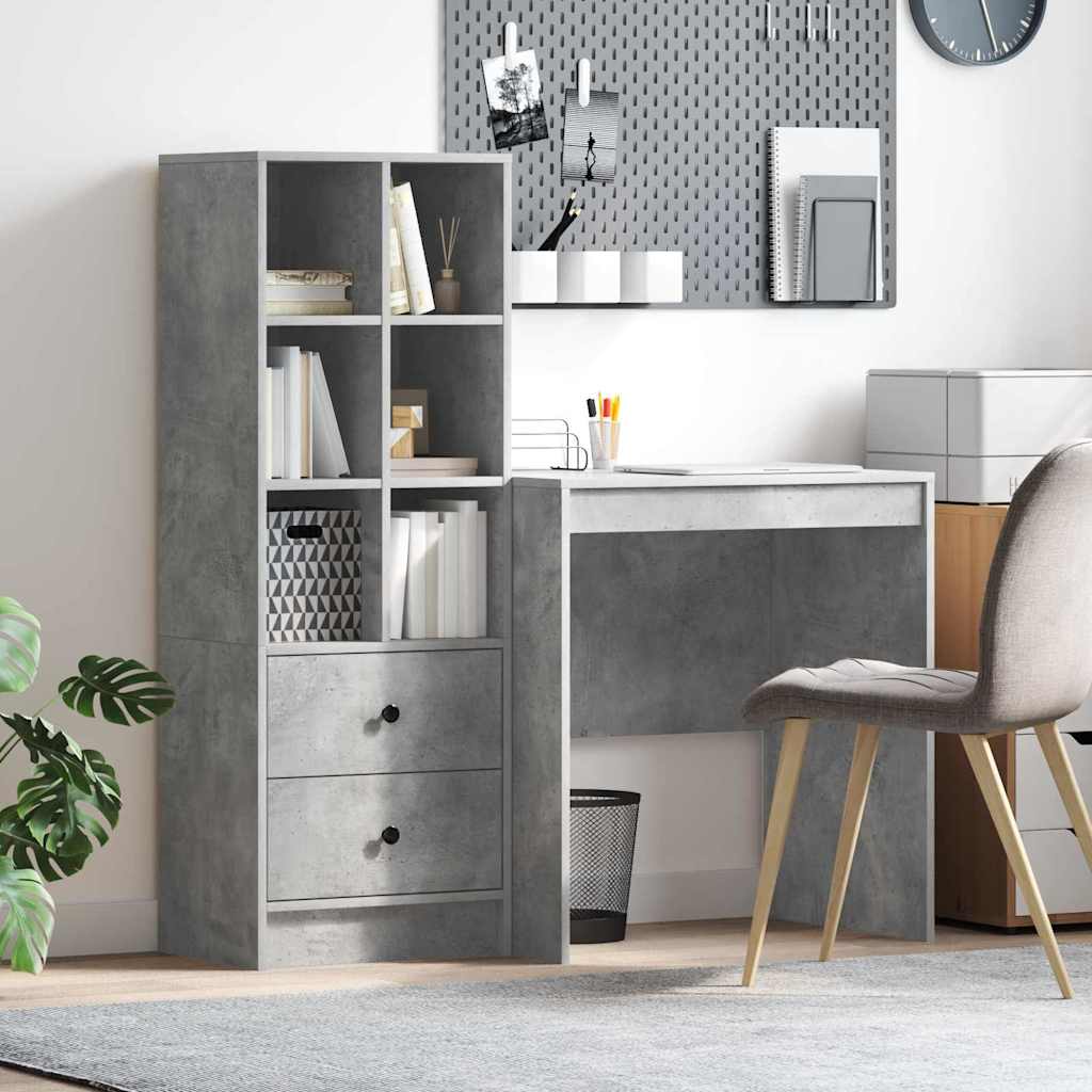 Schreibtisch mit Stauraum Beton Grau Spanplatte
