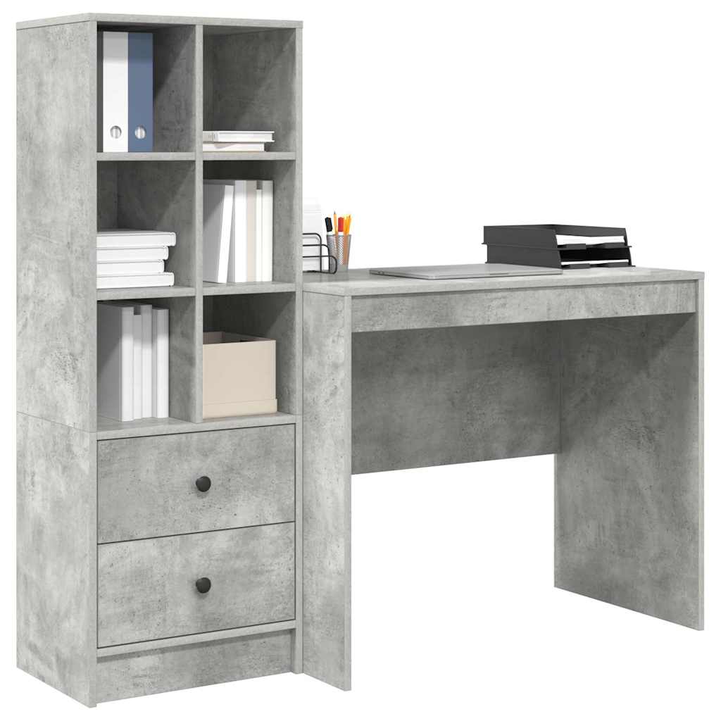 vidaXL Bureau met Opbergruimte Betongrijs Geengineerd Hout