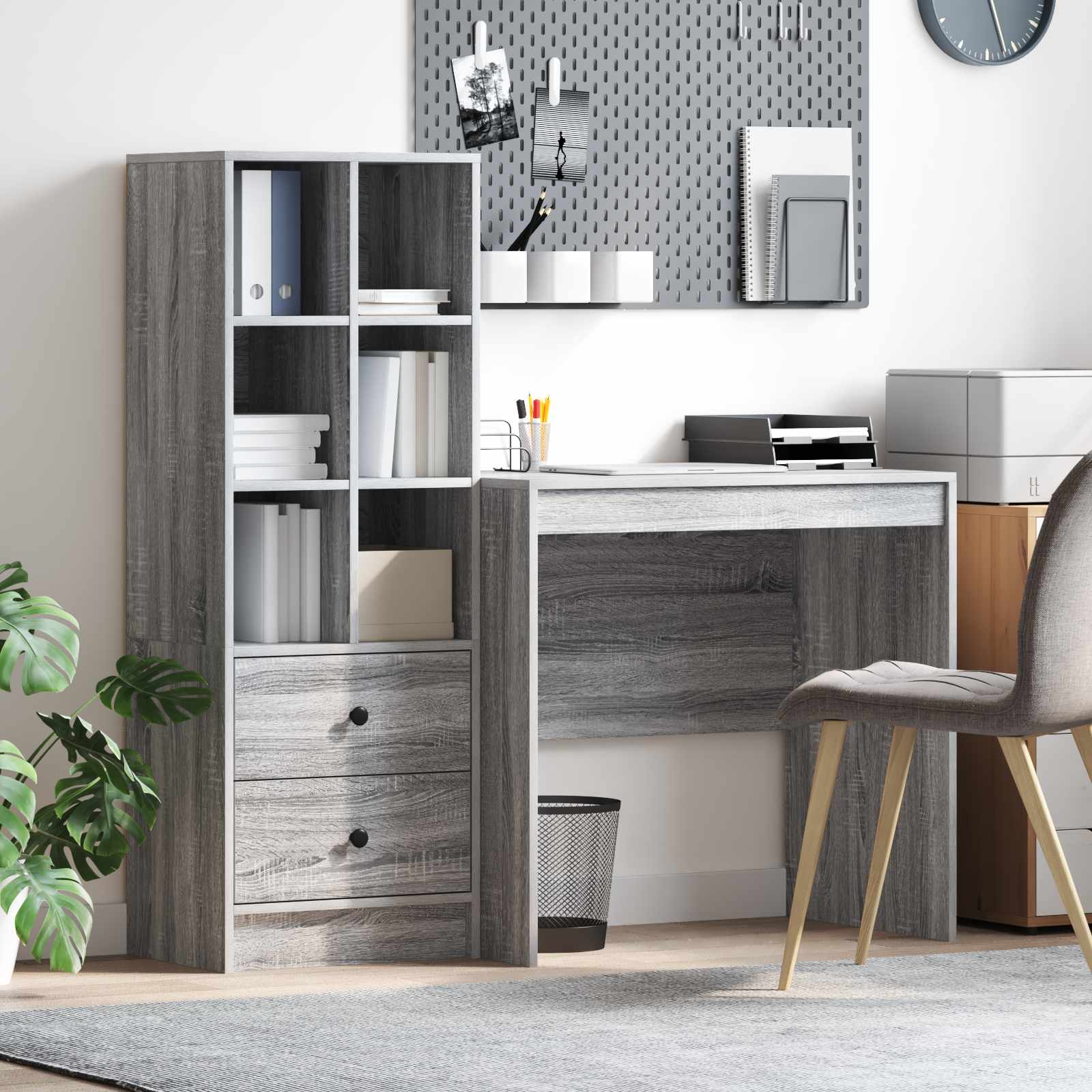 Pöytä laatikon kanssa hyllyllä 2 pcs Harmaa Sonoma