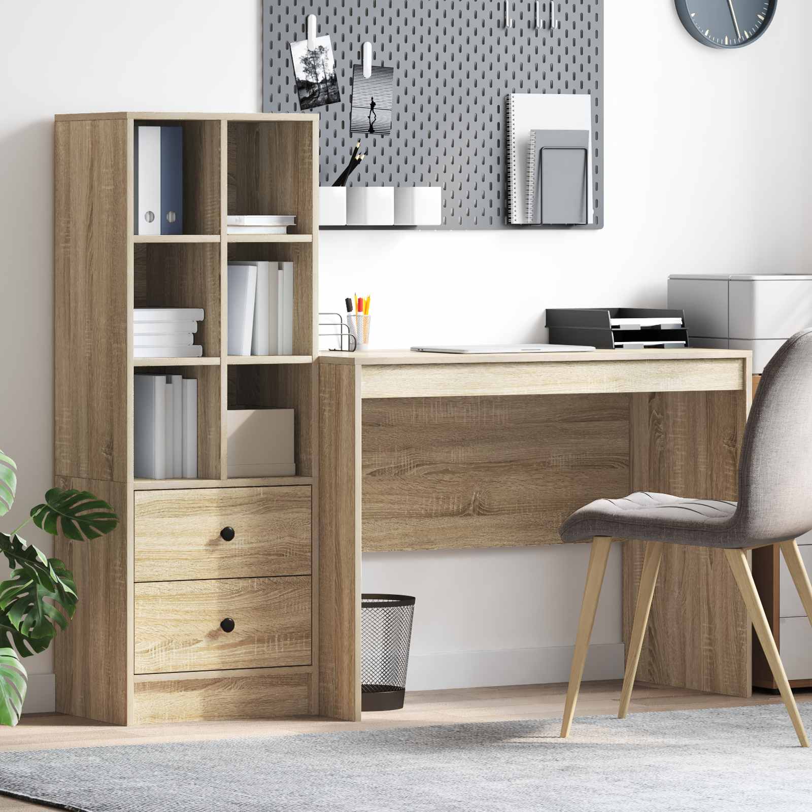 Pöytä laatikon kanssa 2 pcs Sonoman tammi