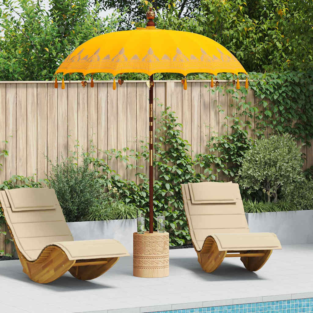 vidaXL Parasol Balinez Galben (180-190) x 260 cm Bumbac și lemn masiv