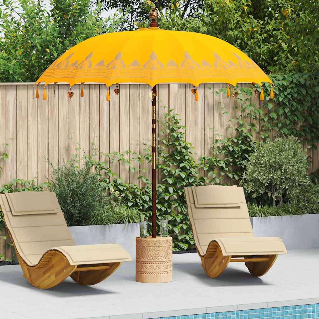 vidaXL Parasol Balinez Galben (210-220) x 260 cm Bumbac și lemn masiv