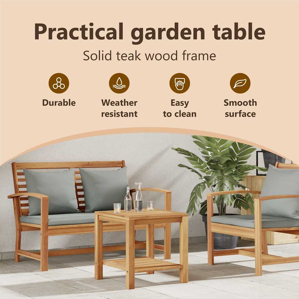 Coffee Table with Storage with Shelf Solid Teak Wood Outdoor Terrace vidaXL