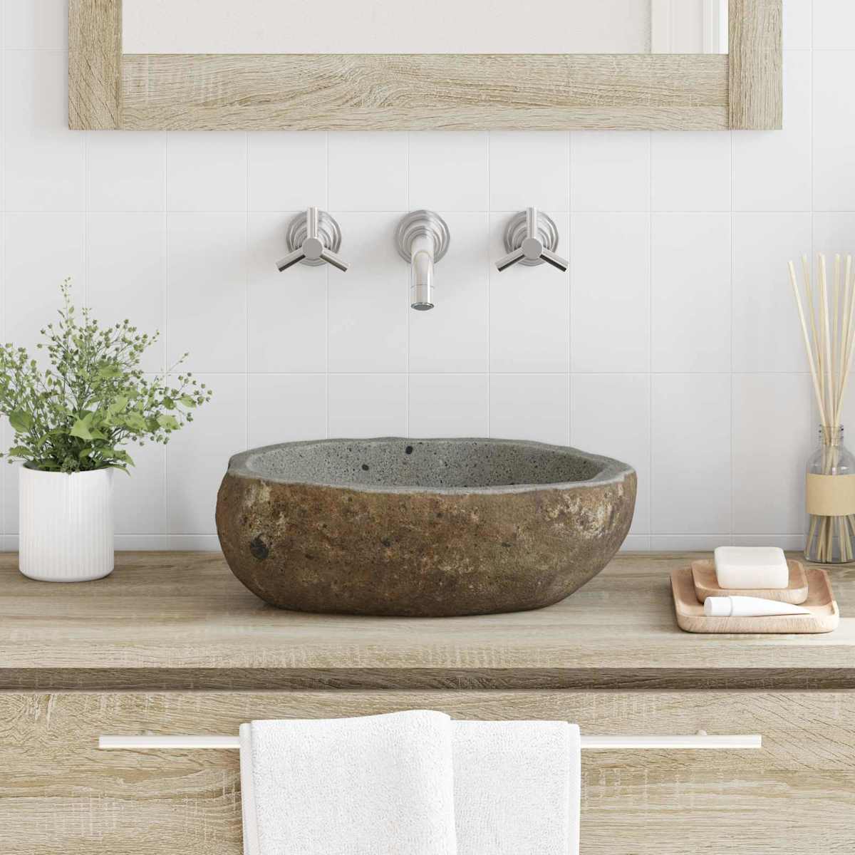 Flodstensbassin Lysegrå (30-37) x (25-30) x 12 cm River Stone