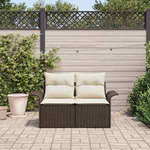Zahradní sofa s polštářem Hnědá 141 x 62 x 69 cm polyratan - obrázek 3