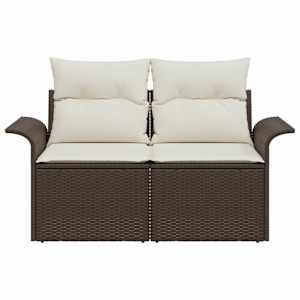Zahradní sofa s polštářem Hnědá 141 x 62 x 69 cm polyratan - obrázek 4