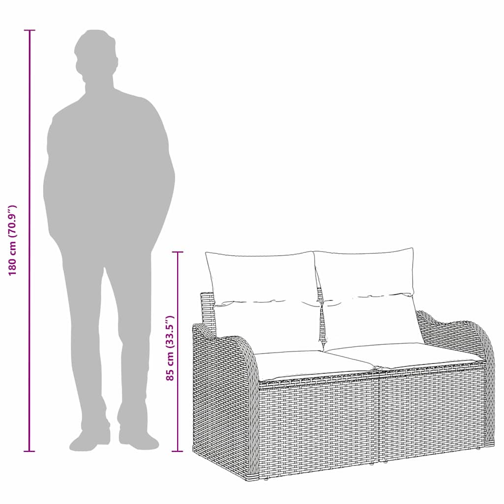 Tuinbank met kussen 121 x 62 x 69 cm poly rattan - Afbeelding 9