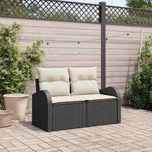 Zahradní sofa s polštářem Černá 124 x 62 x 69cm polyratan - obrázek 1