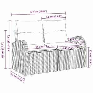 Zahradní sofa s polštářem Béžová 124 x 62 x 69cm polyratan - obrázek 8