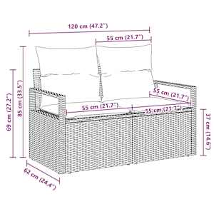 Zahradní sofa s polštářem 120 x 62 x 69 cm polyratan - obrázek 8