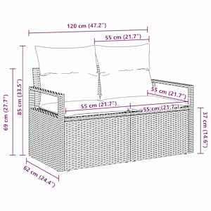 Zahradní sofa s polštářem 120 x 62 x 69 cm polyratan - obrázek 8