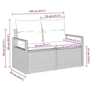 Zahradní sofa s polštářem 120 x 62 x 69 cm polyratan - obrázek 8