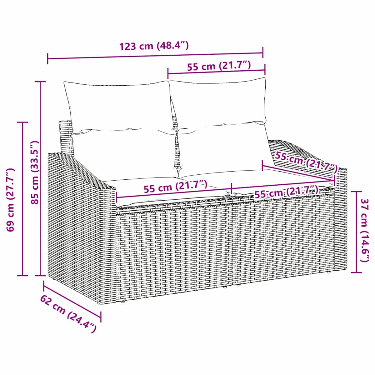 Havemøbelsofa 123 x 62 x 69cm polyrattan - Billede 8