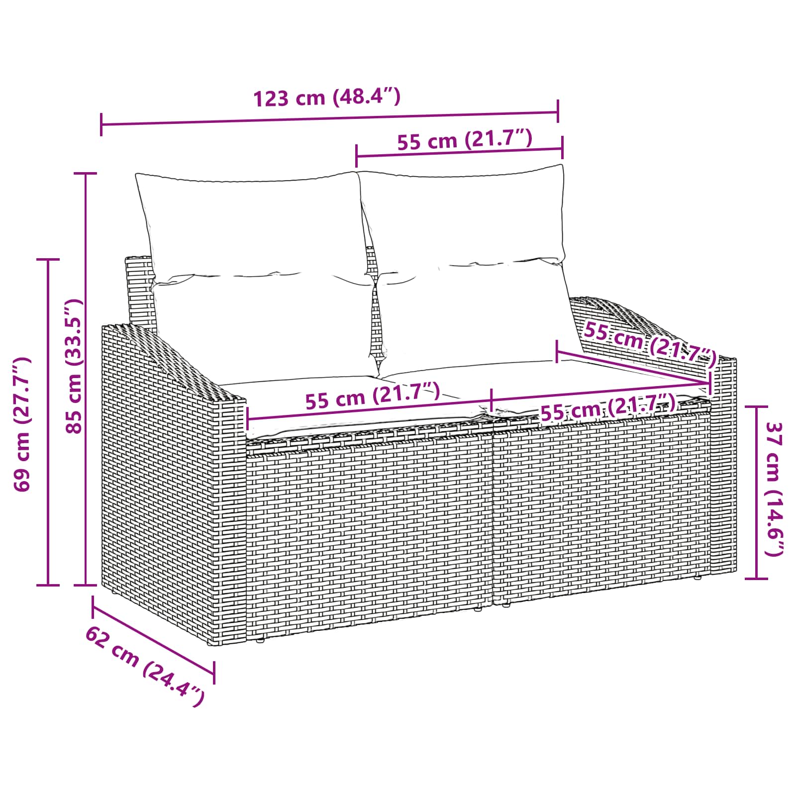Zahradní sofa Šedá 123 x 62 x 69cm polyratan - obrázek 8