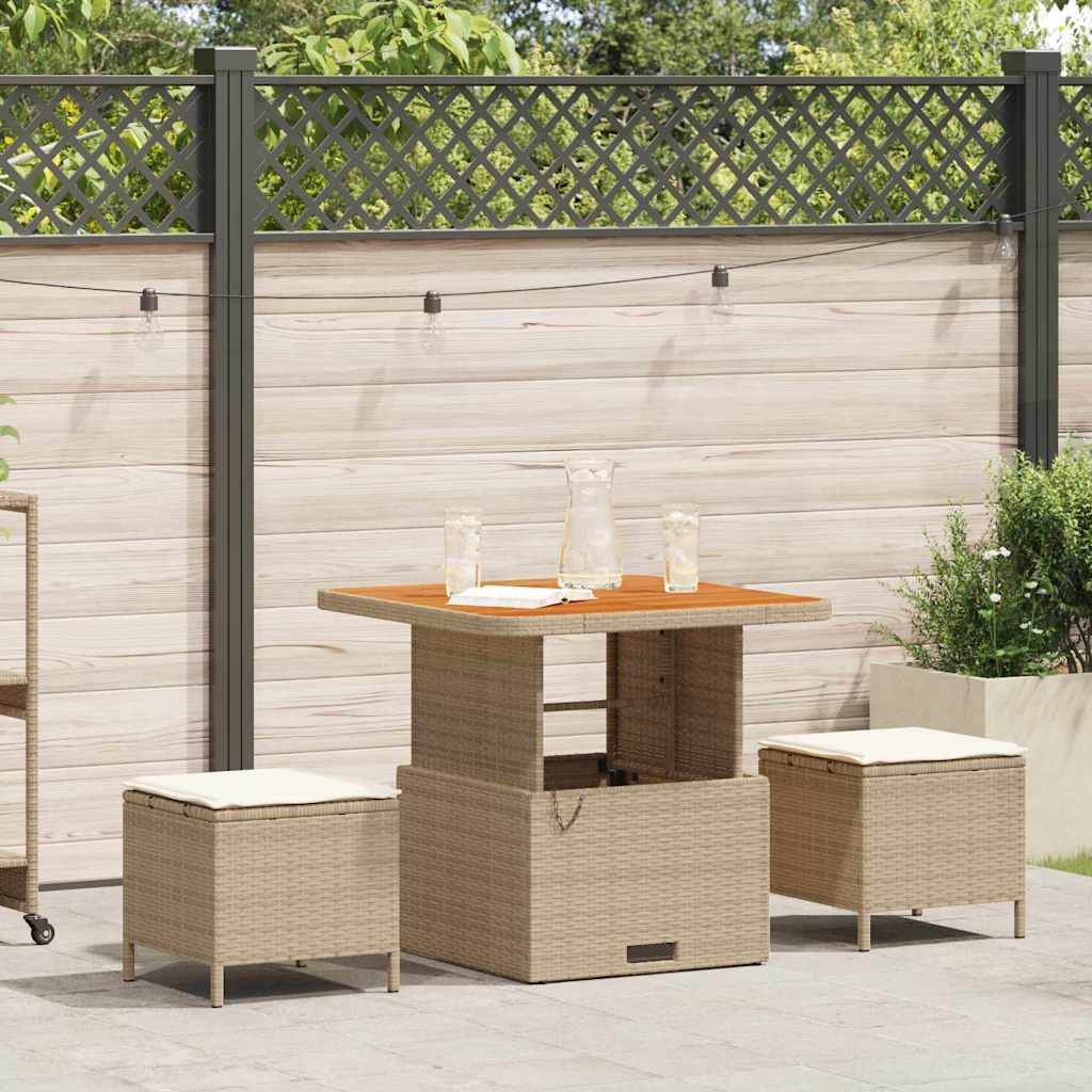 3-delt have spisebord sæt med puder beige poly rattan akacie