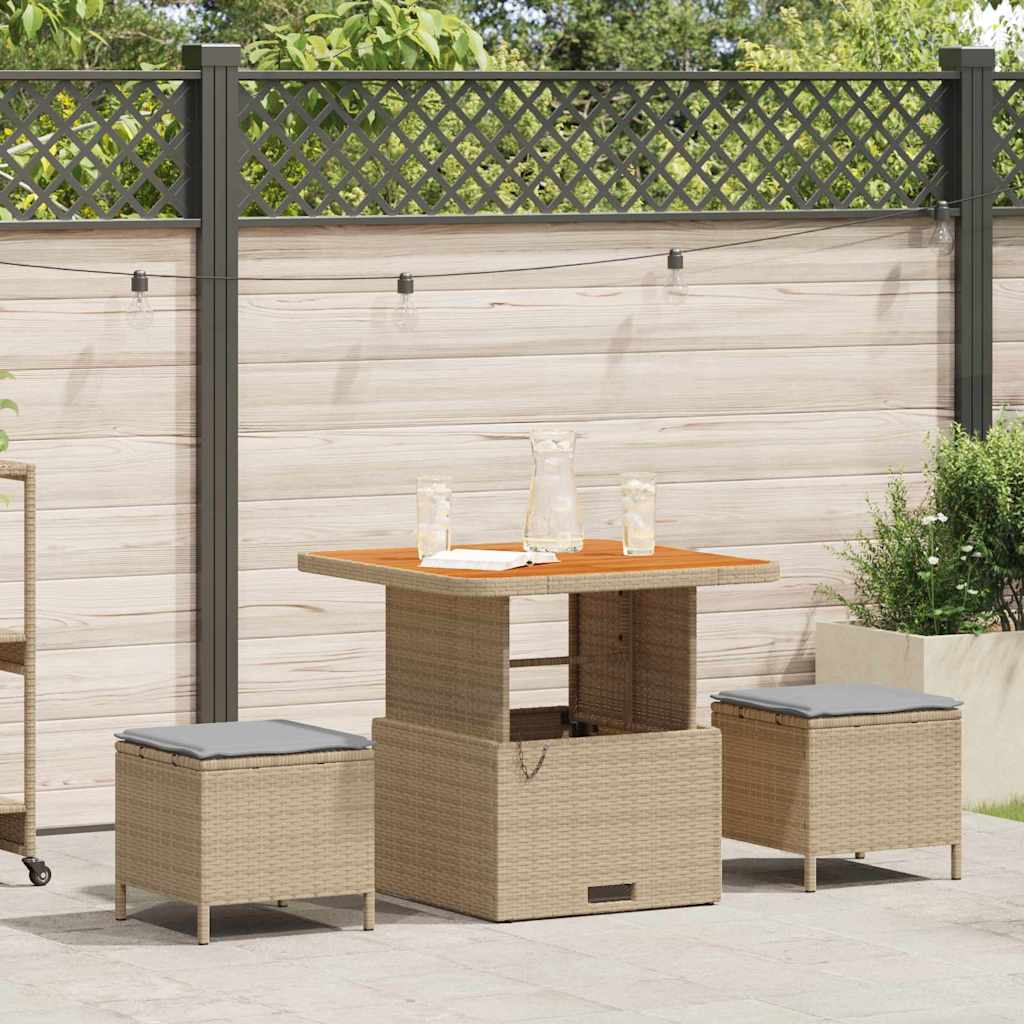3-delt have spisesæt med puder Beige Poly Rattan Akacie