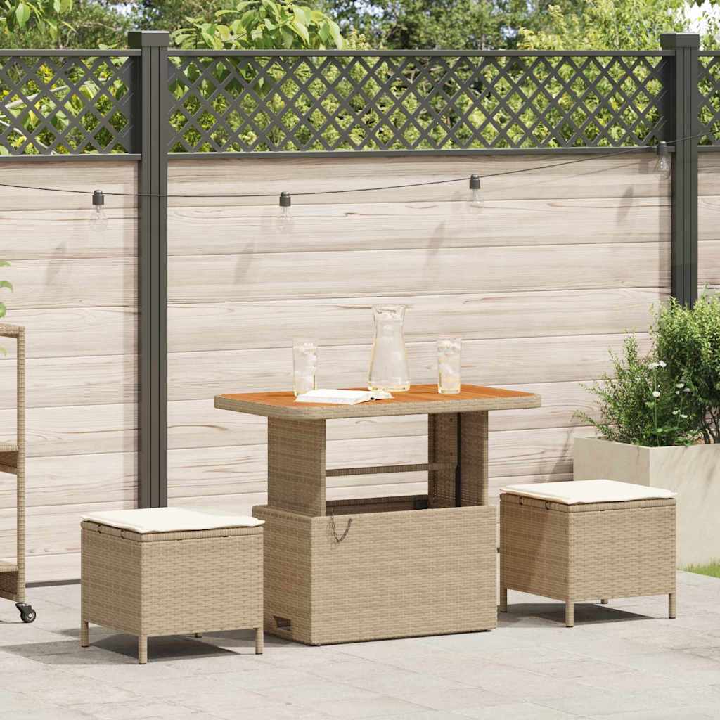 3 Deles Have Spisebord Sæt med Puder Beige Poly Rattan Akacietræ