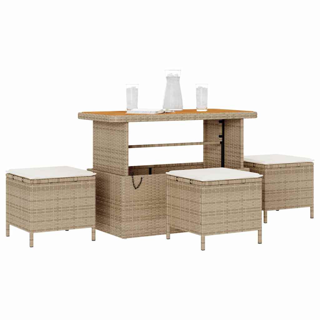 vidaXL 4-delige Tuinset met kussens poly rattan acaciahout beige