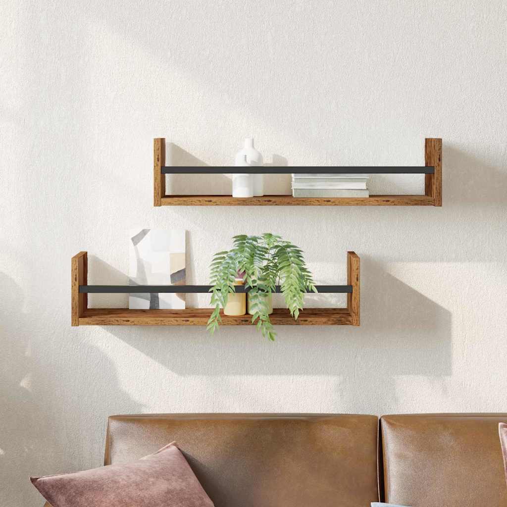 Seinähyllyt 2 kpl Vanha Puu 60x16x14 cm Kunnostettu Puu