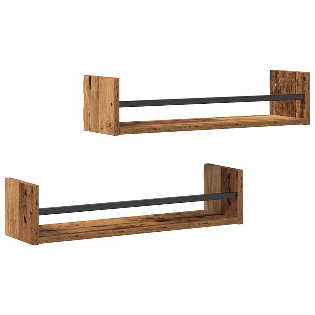 Seinähyllyt 2 kpl Vanha Puu 60x16x14 cm Kunnostettu Puu