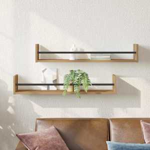 Stenska polica 2 pcs Umetni hrast 80 x 16 x 14 cm