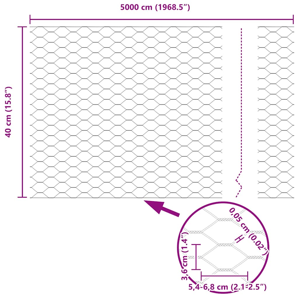 Hexagon kerítés Ezüst 5000 x 0.05 x 40 cm Horganyzott acél 