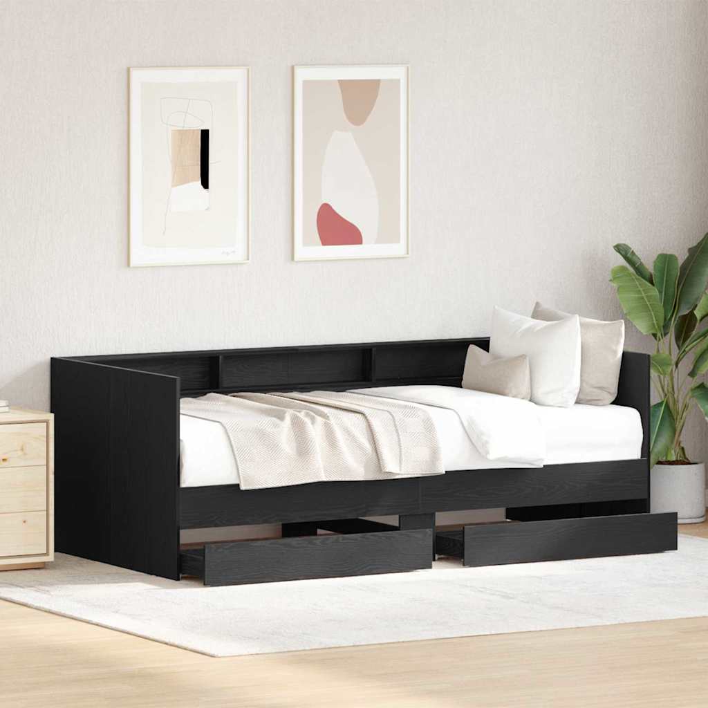 Päevavoodi koos sahtlitega Betoonhall 90x200 cm Töödeldud puit