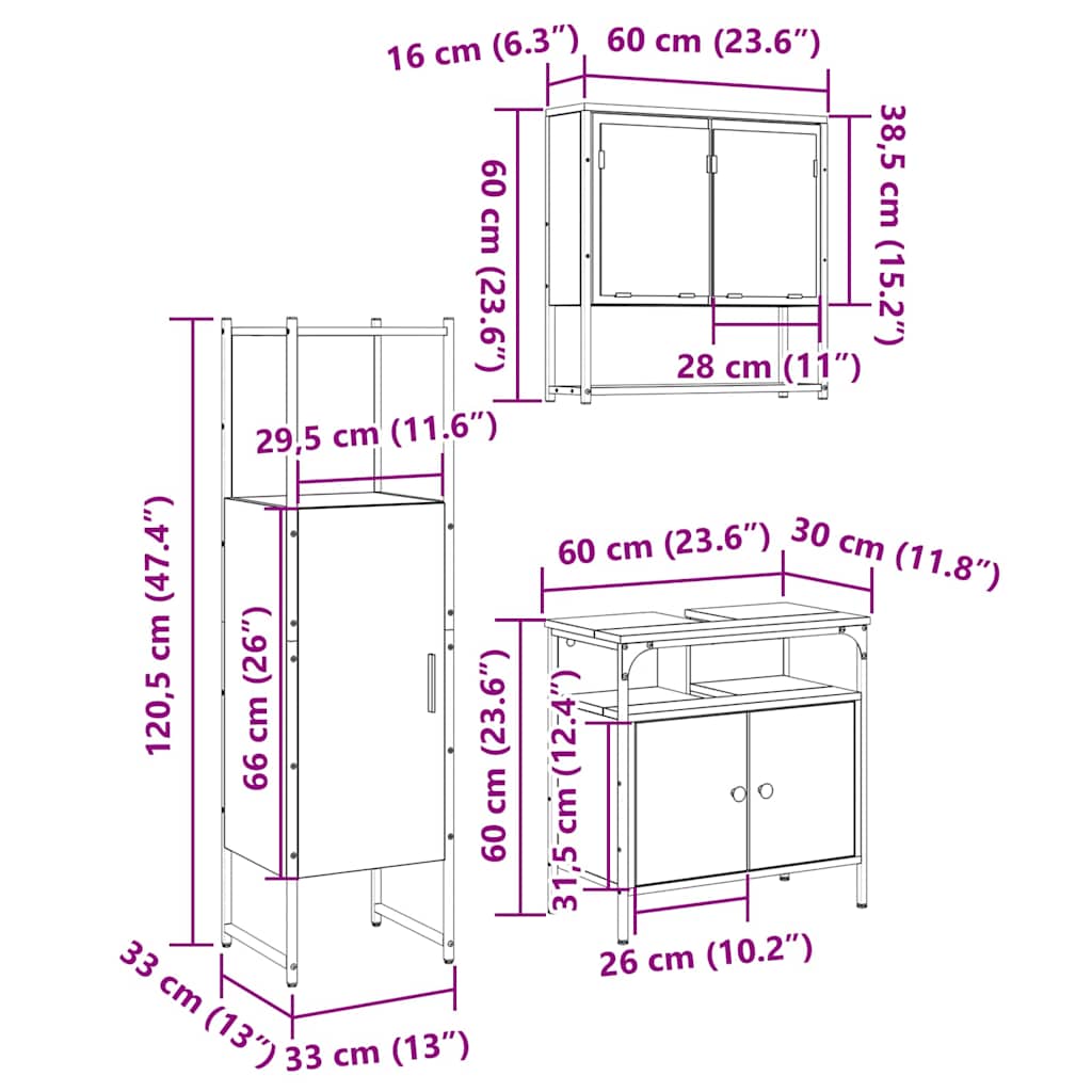Bathroom Furniture Set size guide