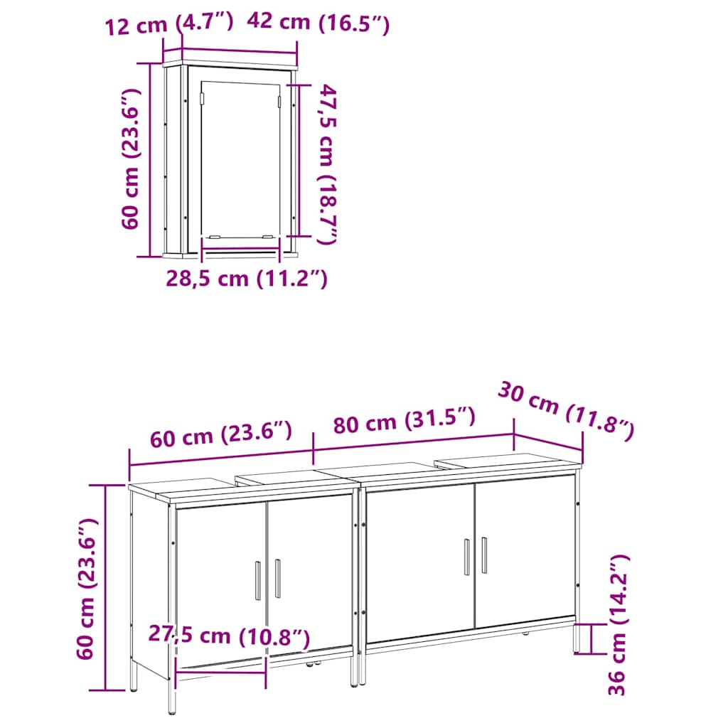 Bathroom Furniture Set size guide