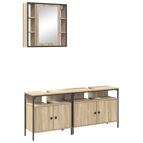 vidaXL Vannitoa m&ouml;&ouml;bleset 3 tk Pruun 80 x 30 x 60 cm Tehispuit